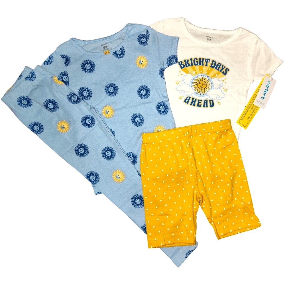 Carter's Sz 5 Toddler Girl 4pc Pajama Set Sun Bright Days Ahead Cotton NWT